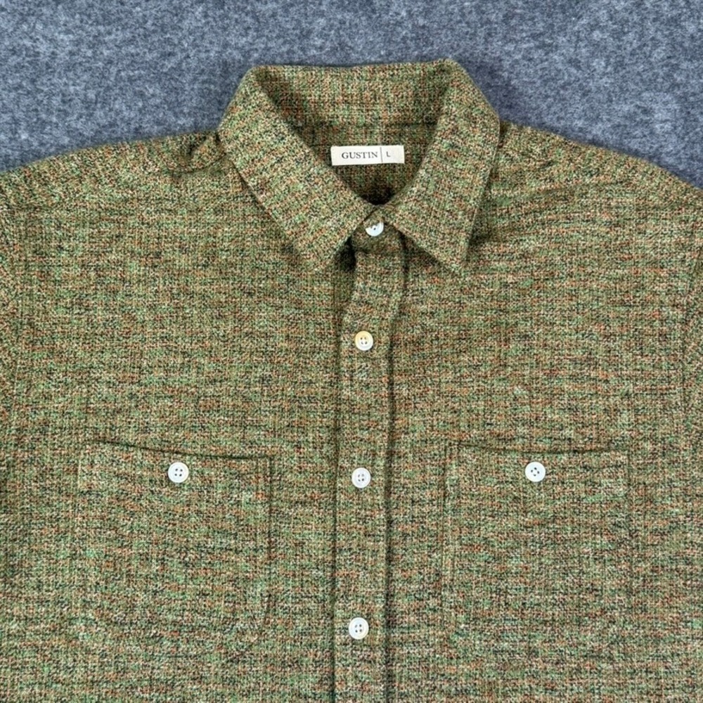 Gustin #1295 Electric Homespun Shirt - Moss Green Basketweave Cotton USA NWOT